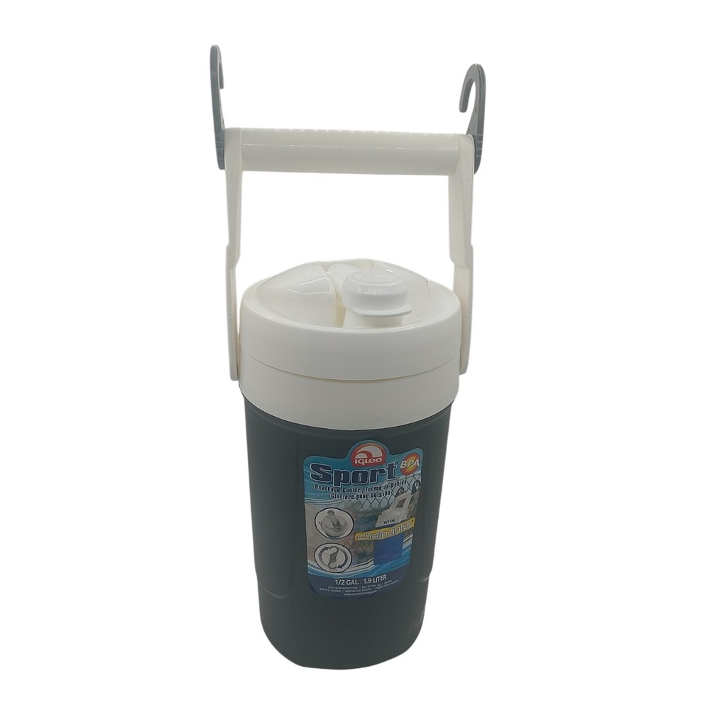 Igloo Sport 1/2 Gallon Beverage Cooler Charcoal Gray White with Fence Hooks
